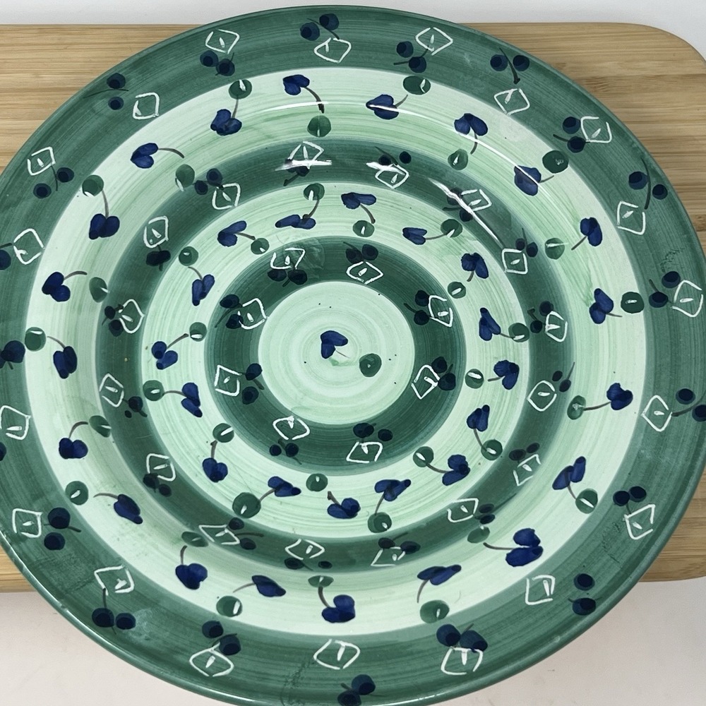 Green Olive Soup Pasta Bowl 9 3/4" Made in‎ Italy Hand painted Stripe HTF